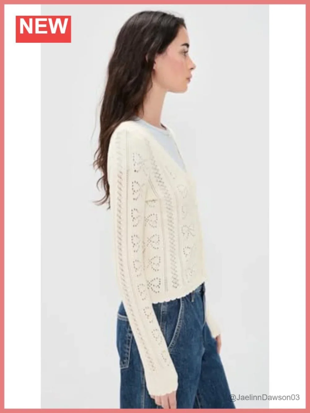 Women's Pointelle Knit Cardigan Scalloped Trim Bow Button Lightweight
